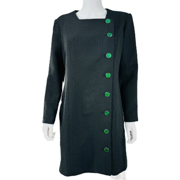 Pomander Place NEW Black Tweed Retro Winslet Green Button Mini Dress Size XXL - Picture 4 of 10